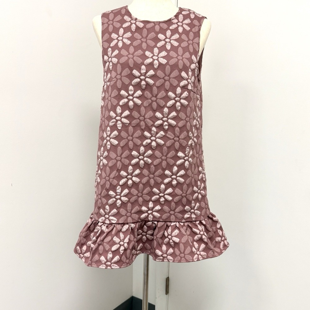 NWT Jacquard Drop Waist Flutter Dress Size S Textured Whimsical Wedding Guest